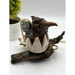 Handmade Studio Pottery Bird Hatching Egg Driftwood Folk Art Sculpture Unique